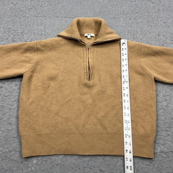 Uniqlo Lambswool Half Zip Sweater Women's Medium Brown 100% Wool Ribbed Jumper - Picture 4 of 11